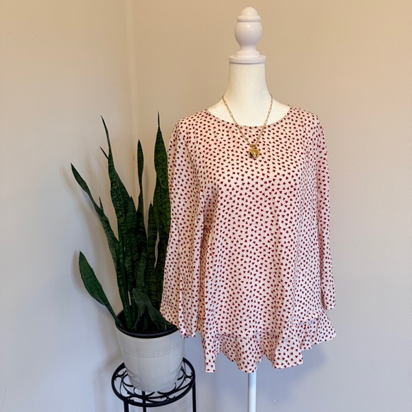 beachlunchlounge Tops - beachlunchlounge | Mini Red Floral Blouse with Ruffle Hem